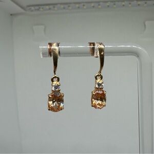 14k Yellow Gold Cubic Zirconia Dangle Drop Earrings Post 585 European 1.8g